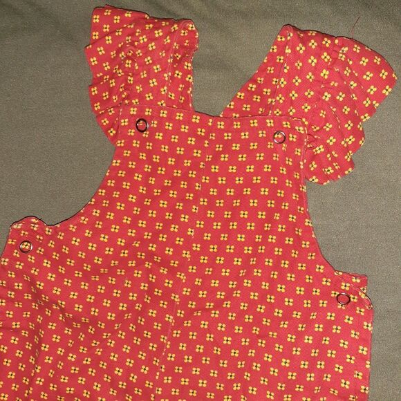 Cottagecore Overalls Vintage Mod Handmade Toddler Girls Pants 2t 3t Red Yellow 2 - Picture 1 of 8